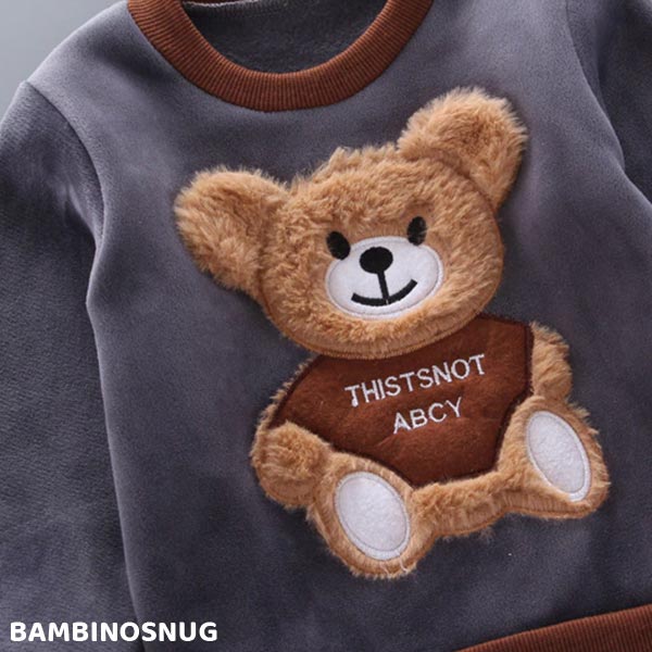 Autumn/Winter Warm Three-Piece Fleece-Lined Bear Face Long Sleeve Set for Baby