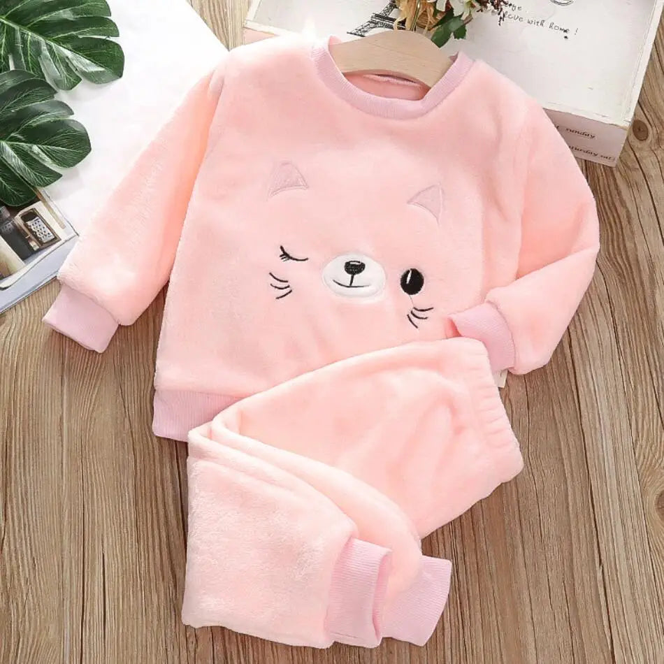 Autumn/Winter Warm Three-Piece Fleece-Lined Bear Face Long Sleeve Set for Baby