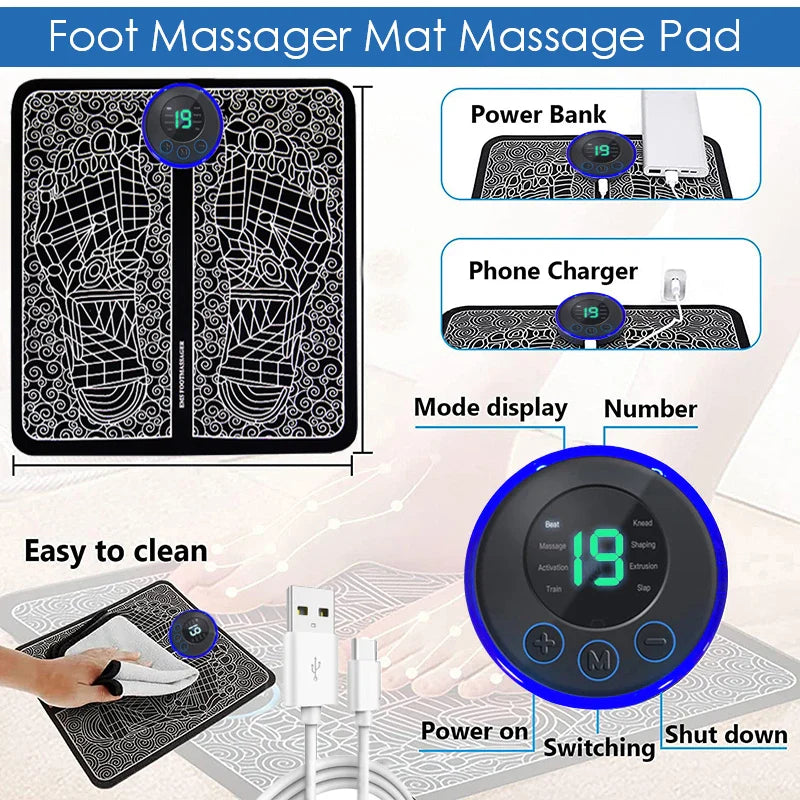 Electric Foot Massager Pad with EMS Technology – Deep Muscle Relaxation & Blood Circulation Device